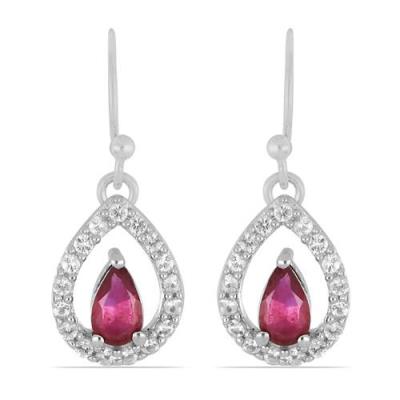 BUY NATURAL GLASS FILLED RUBY GEMSTONE CLASSIC EARRINGS IN 925 SILVER
